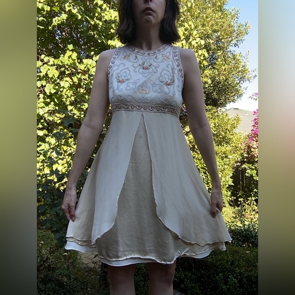 Kay Unger Evening silk beaded embroidered babydoll dress - Picture 1 of 4